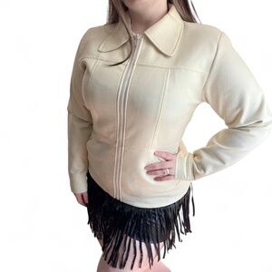 Rave 4 Real Vintage-Inspired Cream Faux Leather Jacket – Size M